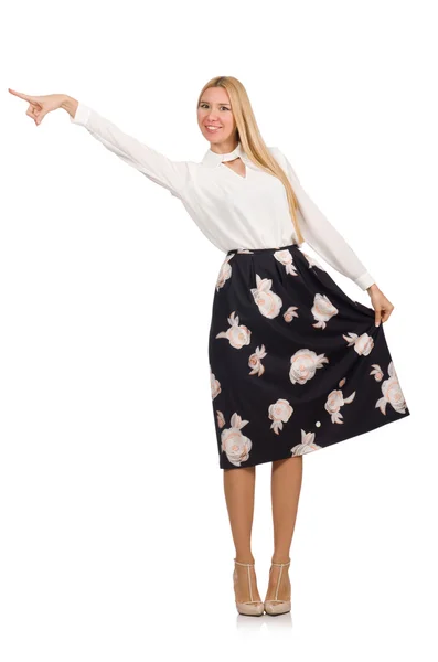 Linda chica en falda negra con flores —  Fotos de Stock