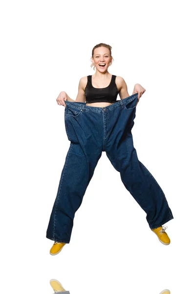 Conceito de dieta com jeans grandes — Fotografia de Stock