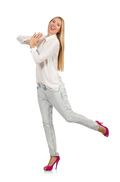 Mooie vrouw in blue jeans — Stockfoto