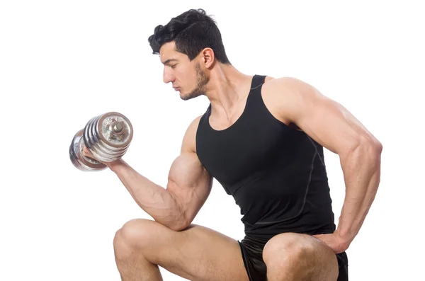 Hombre con mancuernas aisladas en blanco —  Fotos de Stock