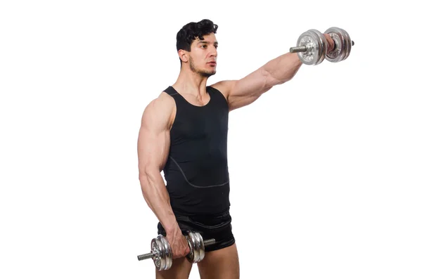 Hombre con mancuernas aisladas en blanco —  Fotos de Stock