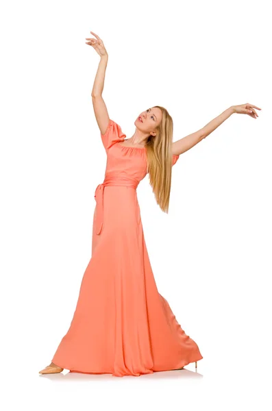 Jovem mulher em vestido romântico rosa — Fotografia de Stock