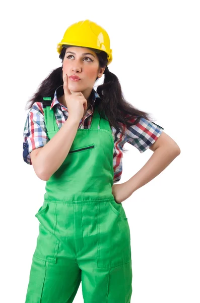 Женщина в зеленом комбинезоне — стоковое фото