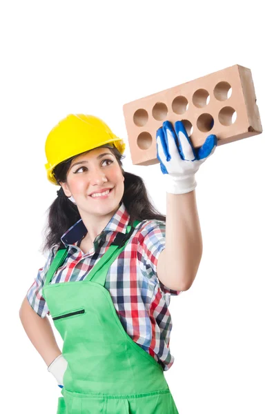 Female workman in green overalls — Stock Photo, Image