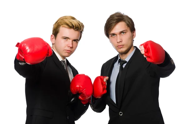 Par de homens de negócios boxe em branco — Fotografia de Stock