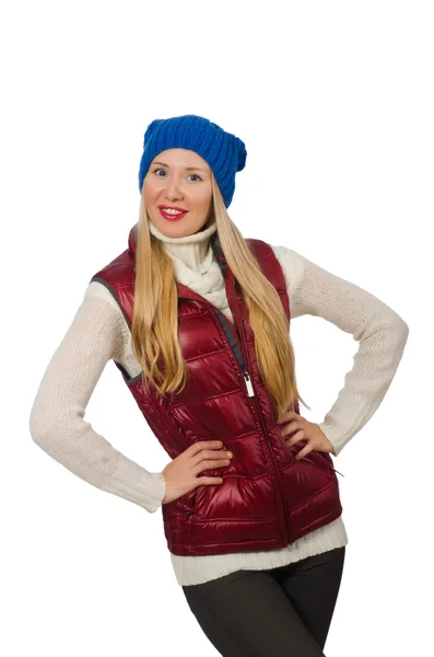 Blond haar meisje in bordo vest — Stockfoto