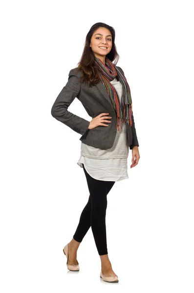 Girl in gray jacket isolated on white — Stock Photo, Image