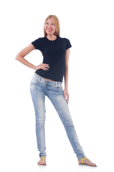 Donna in jeans blu — Foto Stock