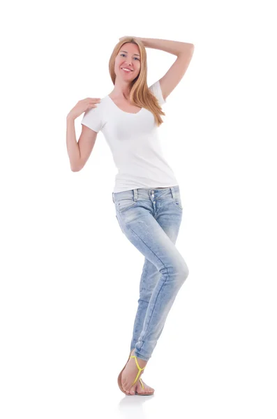 Donna in jeans blu — Foto Stock