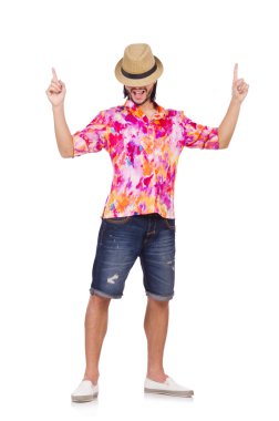 Komik turist üzerinde beyaz izole