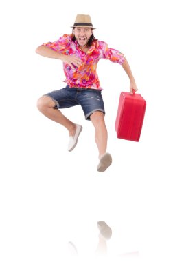 Turist üzerinde beyaz izole çanta