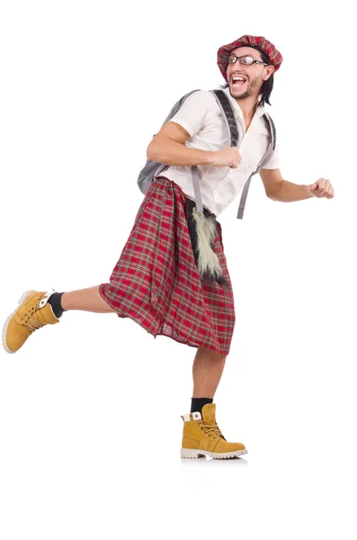 Man in scottish skirt isolated on white — Stock Photo, Image