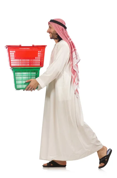 Arabische man doet winkelen geïsoleerd op wit — Stockfoto