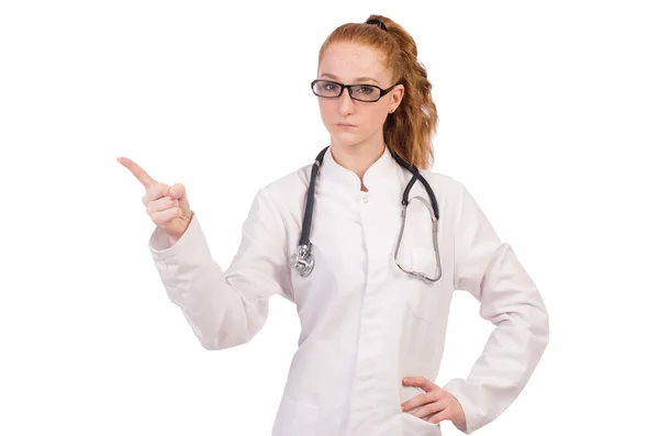 Pretty female doctor with stethoscope isolated on white — Stock Photo, Image