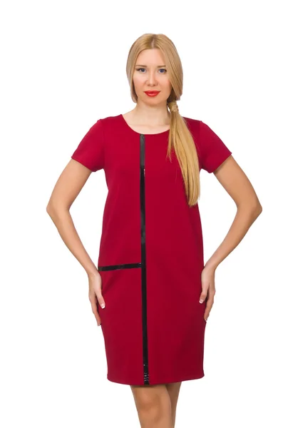 Blond hair woman in bordo dress isolated on white — Stock Photo, Image