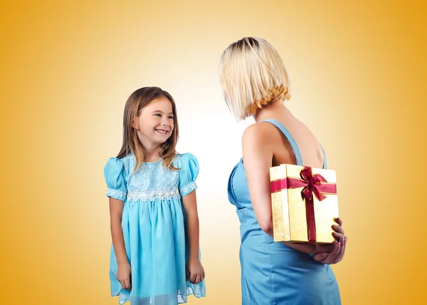 Happy mom and daughter against the gradient — Stock Photo, Image