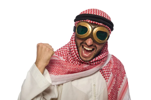 Hombre árabe con gafas de aviador aisladas en blanco —  Fotos de Stock