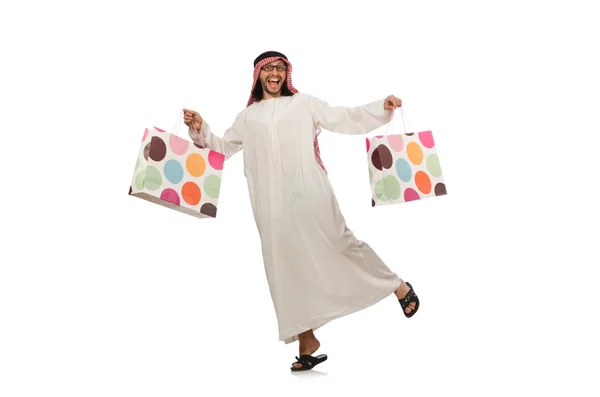 Arabe homme avec des sacs à provisions sur blanc — Photo