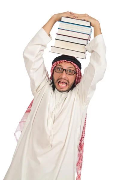 Hombre árabe con libros aislados en blanco — Foto de Stock