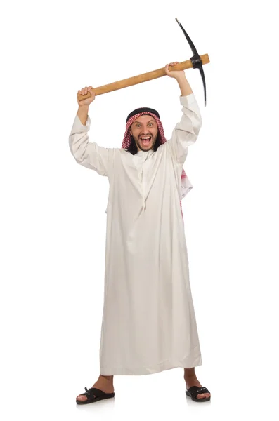 Arab man with ice axe isolated on white — Stock Photo, Image