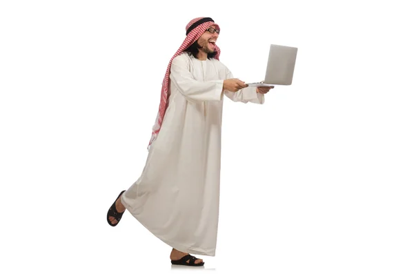 Araber mit Laptop isoliert auf weißem Grund — Stockfoto