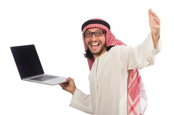 Arab muž s notebookem izolovaných na bílém — Stock fotografie