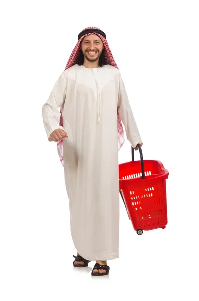 Arabo uomo fare shopping isolato su bianco — Foto Stock