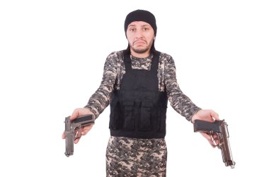 Beyaz izole tabanca ile beyaz asker