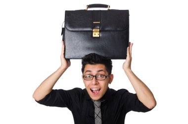 Evrak çantası ile genç gülümseyen çalışan