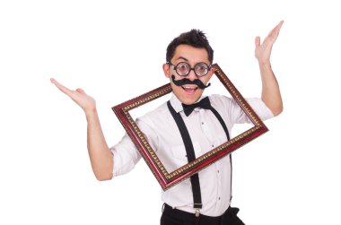 Beyaz izole kare olan genç adam