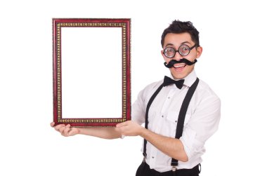 Beyaz izole kare olan genç adam