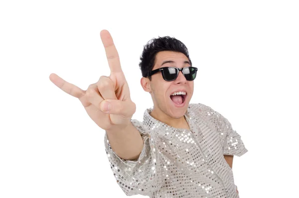 Young man in silver shirt isolated on white — Stock Photo, Image