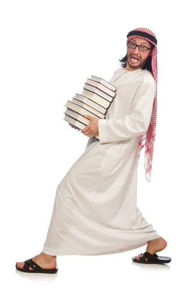 Homem árabe com livros isolados sobre branco — Fotografia de Stock
