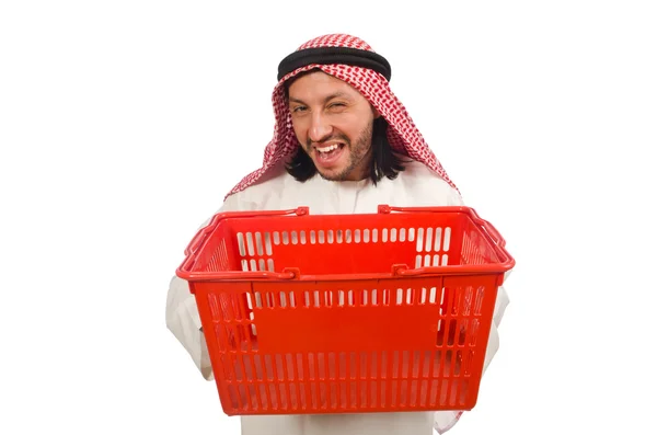 Arab man doing shopping on white — Stock Photo, Image