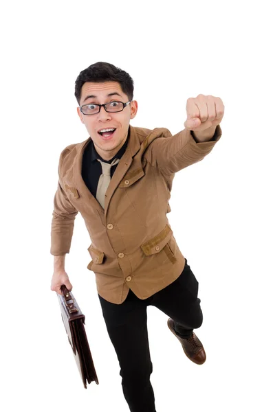 Man with brown briefcase on white — Stock Photo, Image