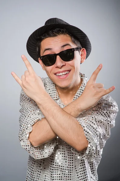 Man in silver shirt and hat — Stock Photo, Image