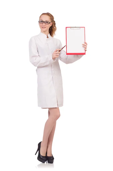 Doctora sosteniendo diario en blanco — Foto de Stock