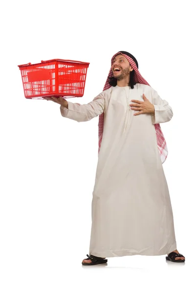 Arab man doing shopping on white — Stock Photo, Image