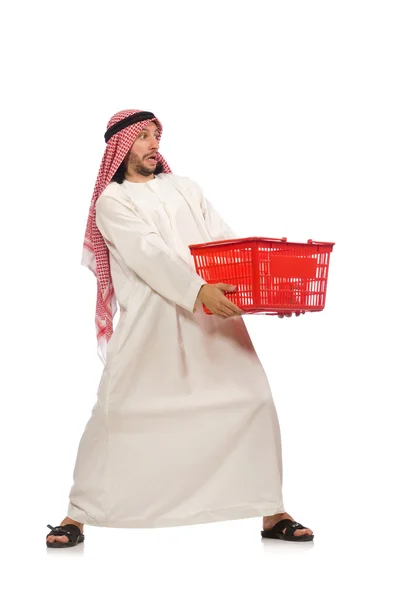 Arab muž dělá nakupování na bílém pozadí — Stock fotografie