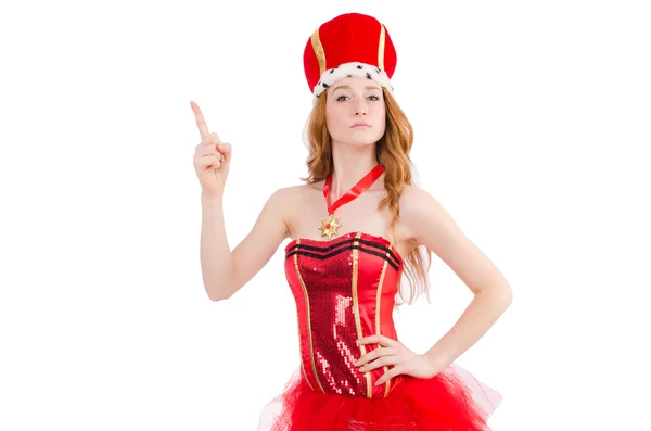 Chica de pelo rojo en traje de carnaval aislado en blanco — Foto de Stock