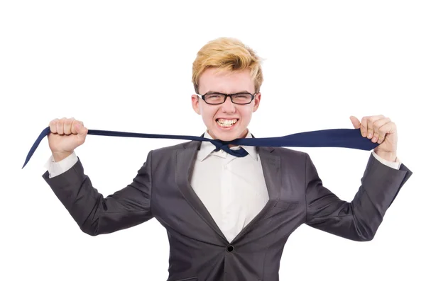 Joven hombre de negocios cansado en blanco — Foto de Stock