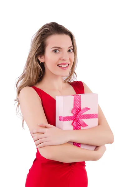 Pretty girl holding gift box — Stock Photo, Image