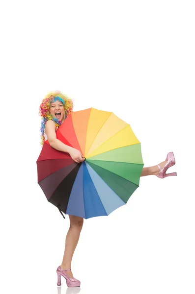 五颜六色的伞的女人 — 图库照片