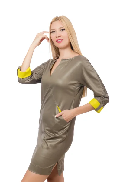 흰색 절연 회색 새틴 드레스에 금발 — 스톡 사진