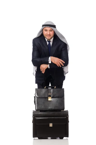 Homme arabe avec des bagages sur blanc — Photo