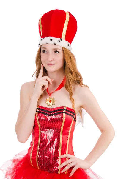 Red hair girl in carnival costume isolated on white — Stock Photo, Image