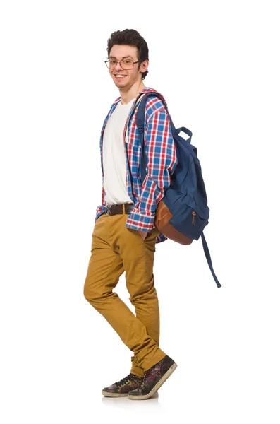 Estudante com mochila isolada em branco — Fotografia de Stock