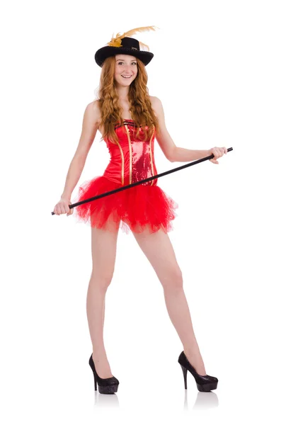 Menina de cabelo vermelho em traje de carnaval isolado em branco — Fotografia de Stock