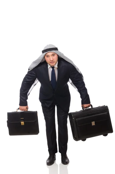 Homme arabe avec des bagages sur blanc — Photo