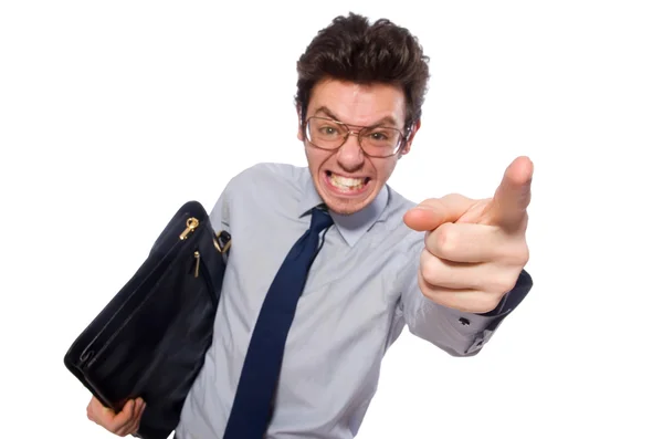 Young employee with briefcase isolated on white — Stock Photo, Image